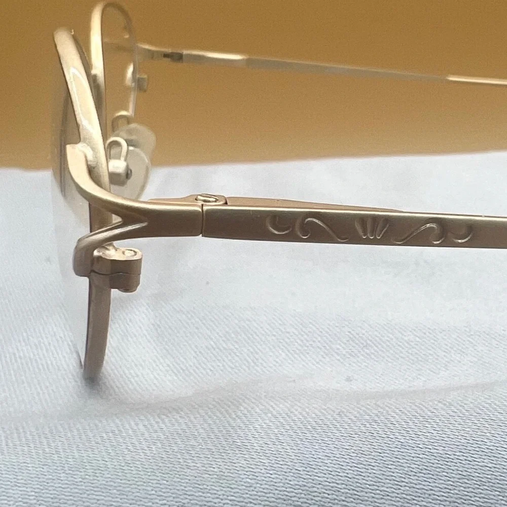 Jubilee Gold Brown Oval Eyeglass Frames 55-18-140 Metal Engraved Temples